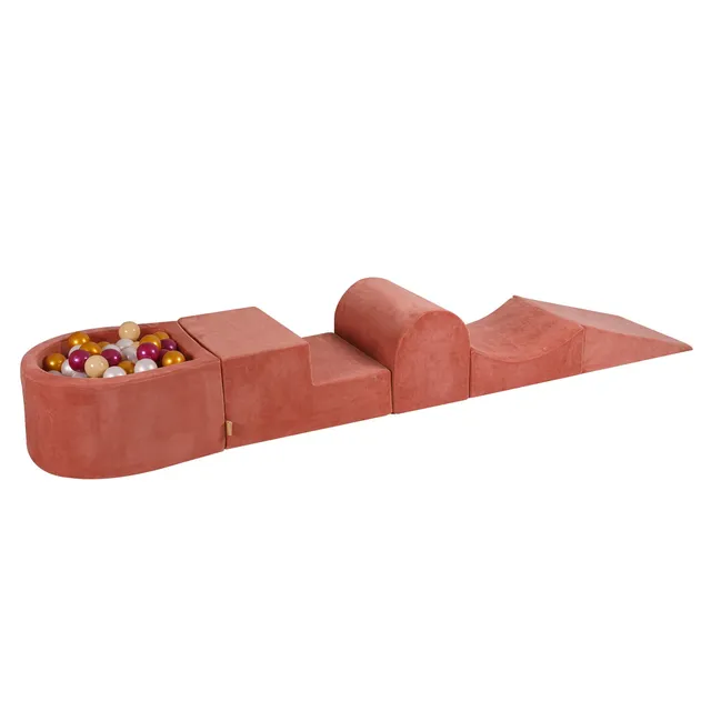 meowbaby-parcours-de-motricit-velours-marsala-5-pi-ces-avec-piscine-balles image 1