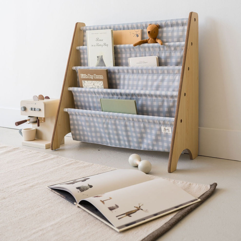 3-sprouts-biblioth-que-enfant-vichy-bleu-en-tissu-recycl image 4