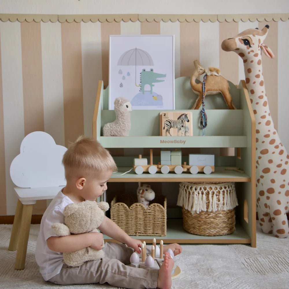 meowbaby-cloudy-biblioth-que-montessori-avec-tag-re-en-bois image 1