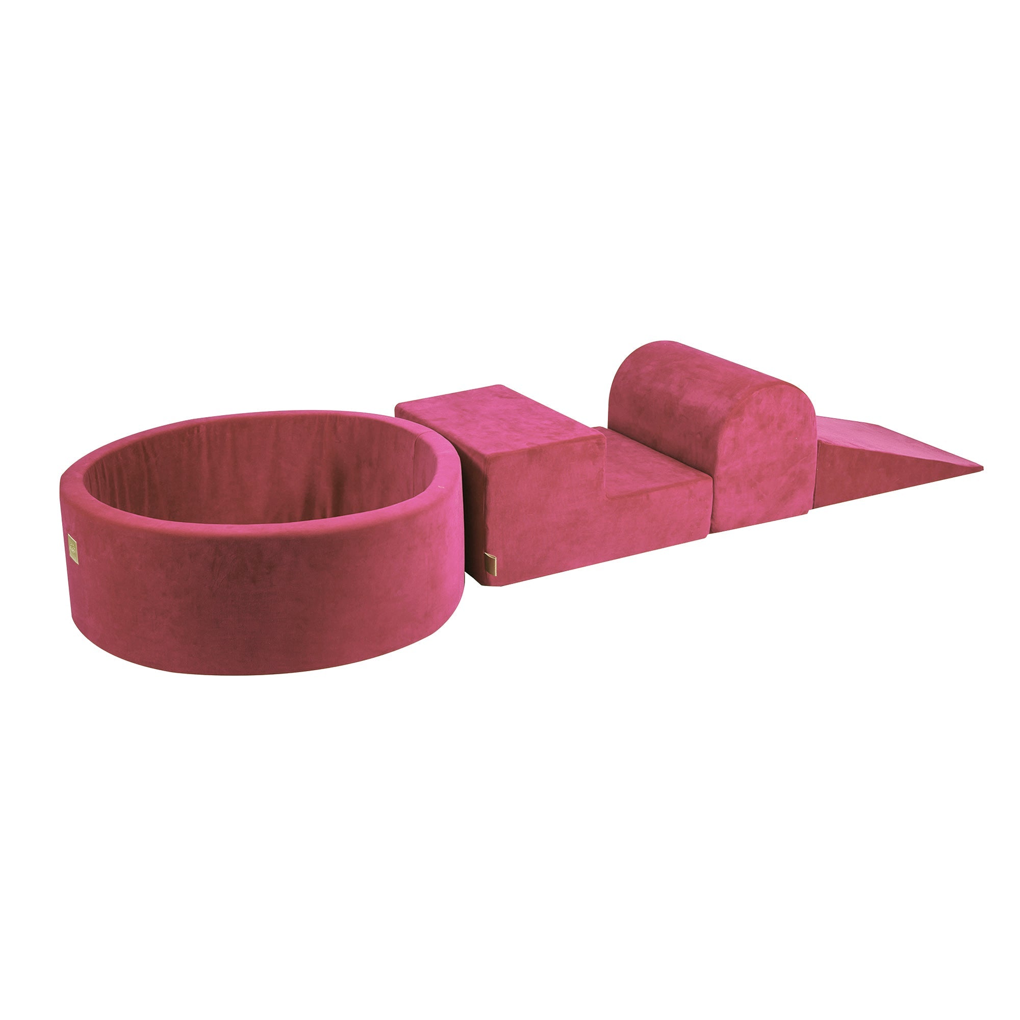 meowbaby-parcours-3-pi-ces-piscine-balles-ronde-90x30-velours-rouge-framboise-20 image 2