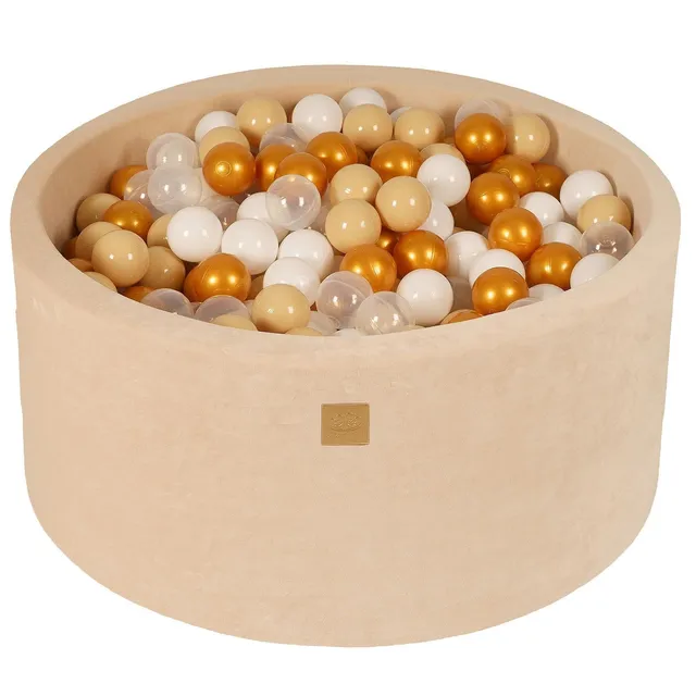 meowbaby-piscine-balles-ronde-90x40-cm-velours-beige-300-balles image 1