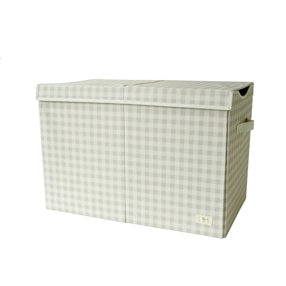 3-sprouts-coffre-de-rangement-pliable-beige-vichy-en-tissu-recycl image 1