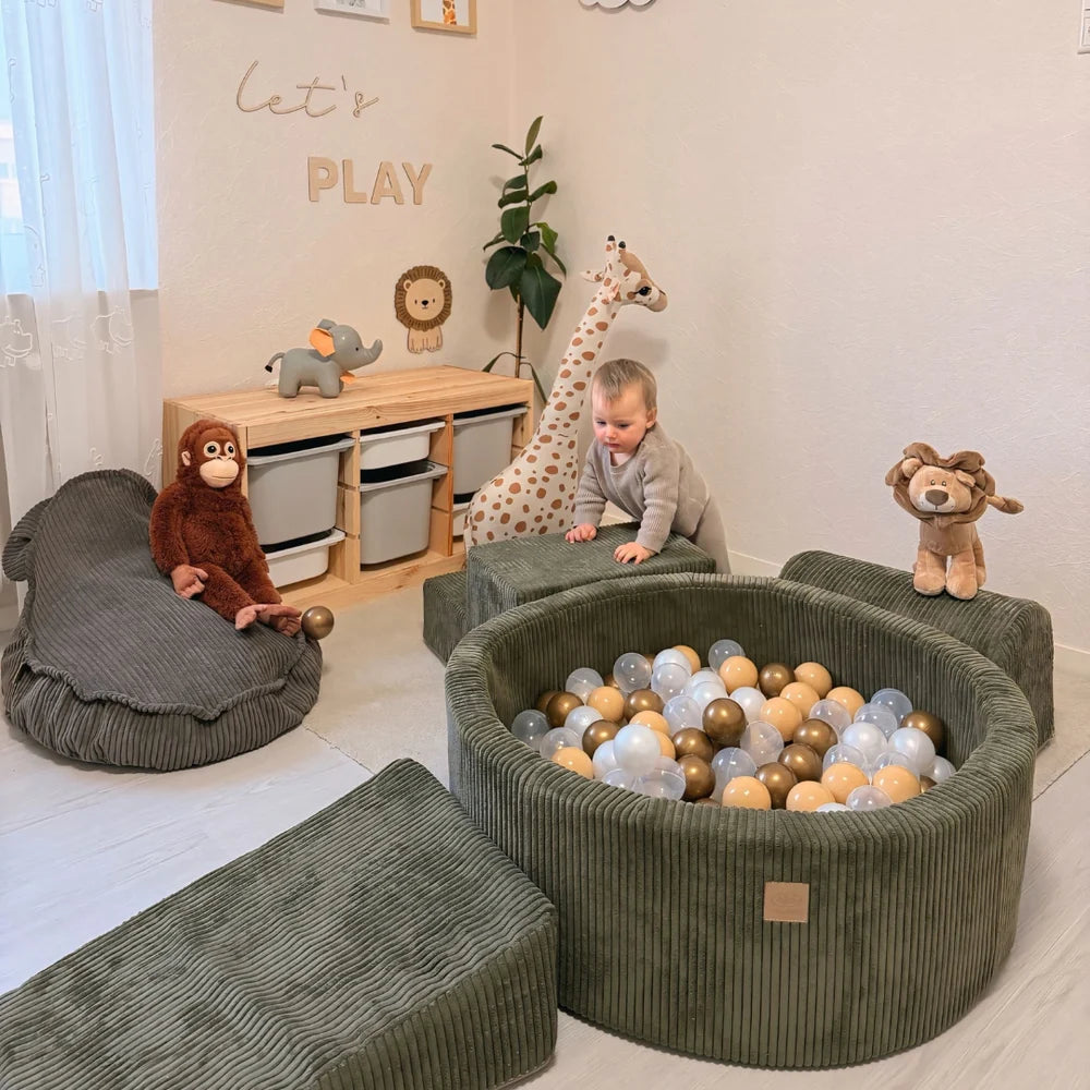 meowbaby-parcours-3-pi-ces-piscine-balles-90x30-corduroy-aesthetic-kaki-200-ball image 7
