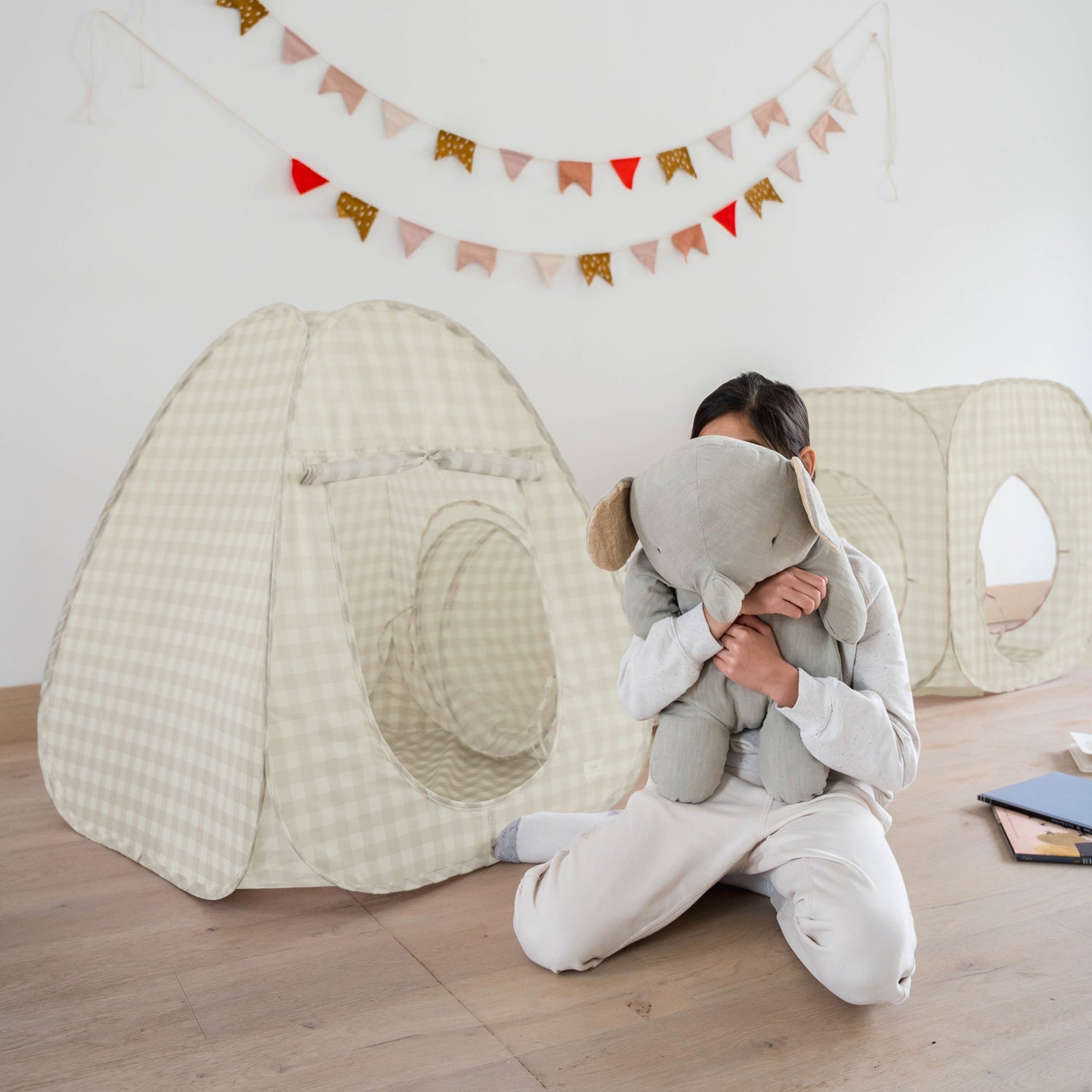 3-sprouts-tente-et-tunnel-de-jeu-3-en-1-gingham-beige-tissu-recycl image 5