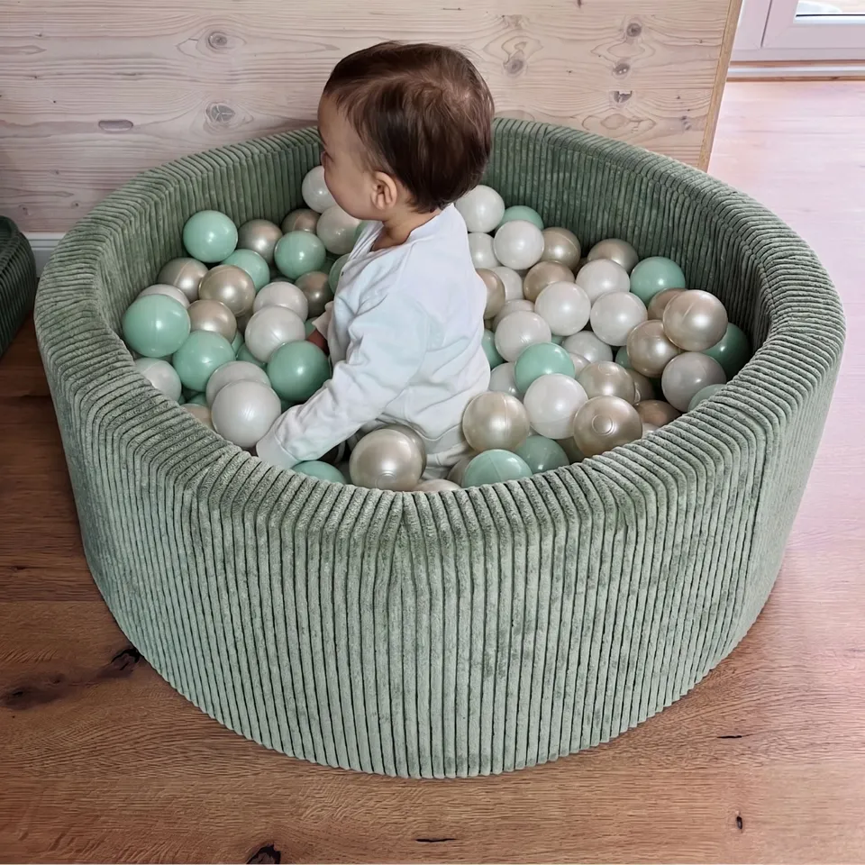 meowbaby-piscine-balles-ronde-90x30cm-velours-c-tel-aesthetic-olive-200-balles-a image 1