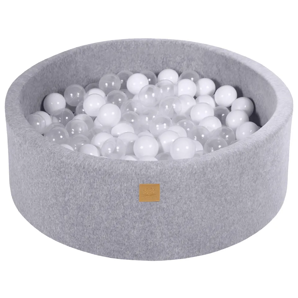 meowbaby-piscine-balles-ronde-90x30-cm-velours-gris-200-balles image 1