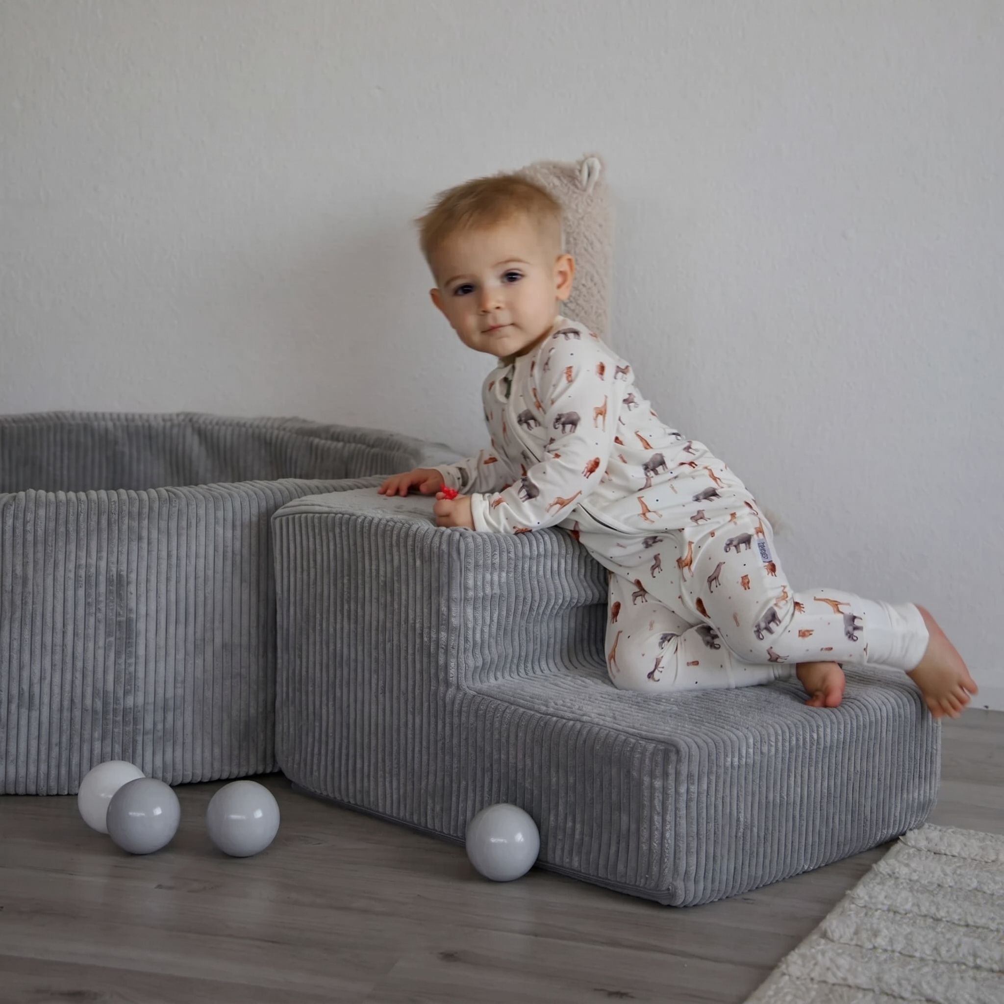 meowbaby-parcours-3-pi-ces-piscine-balles-ronde-90x30-cm-corduroy-aesthetic-gris image 2