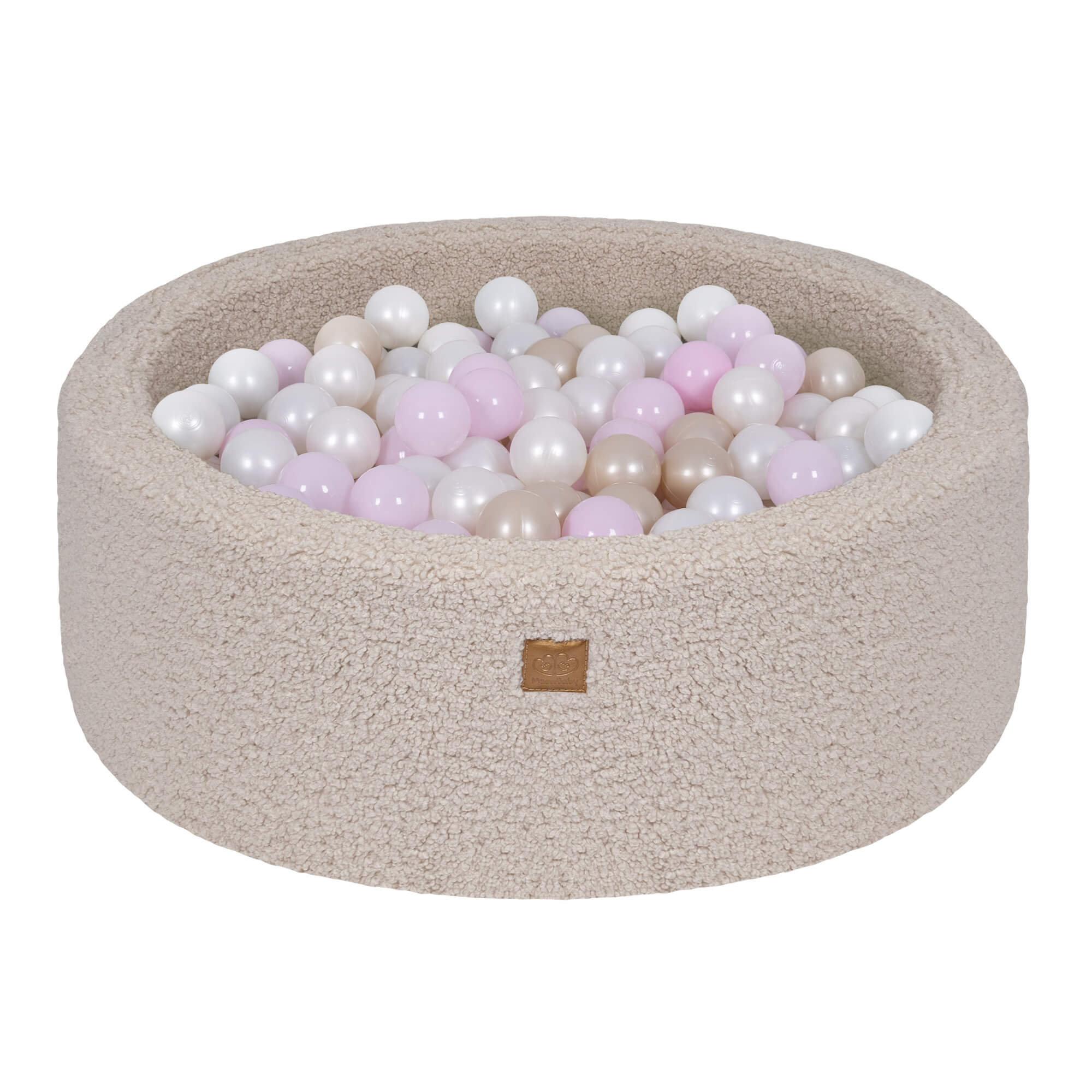 meowbaby-piscine-balles-ronde-90x30-cm-peluche-bearly-taupe-200-balles image 1