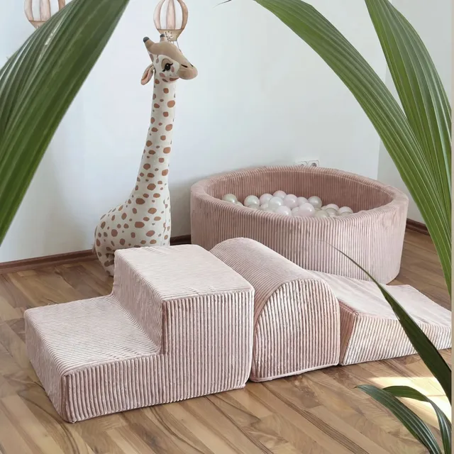 meowbaby-parcours-3-pi-ces-piscine-balles-ronde-90x30-cm-corduroy-aesthetic-rose image 1