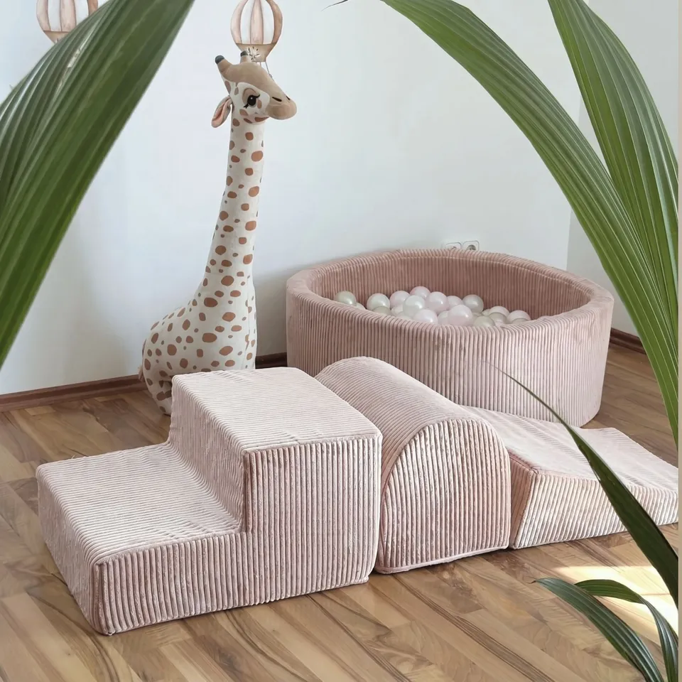 meowbaby-parcours-3-pi-ces-piscine-balles-ronde-90x30-cm-corduroy-aesthetic-rose image 1
