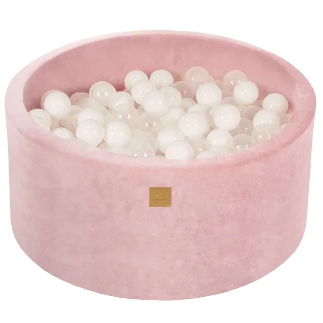 meowbaby-piscine-balles-ronde-90x40-cm-velours-rose-300-balles image 1