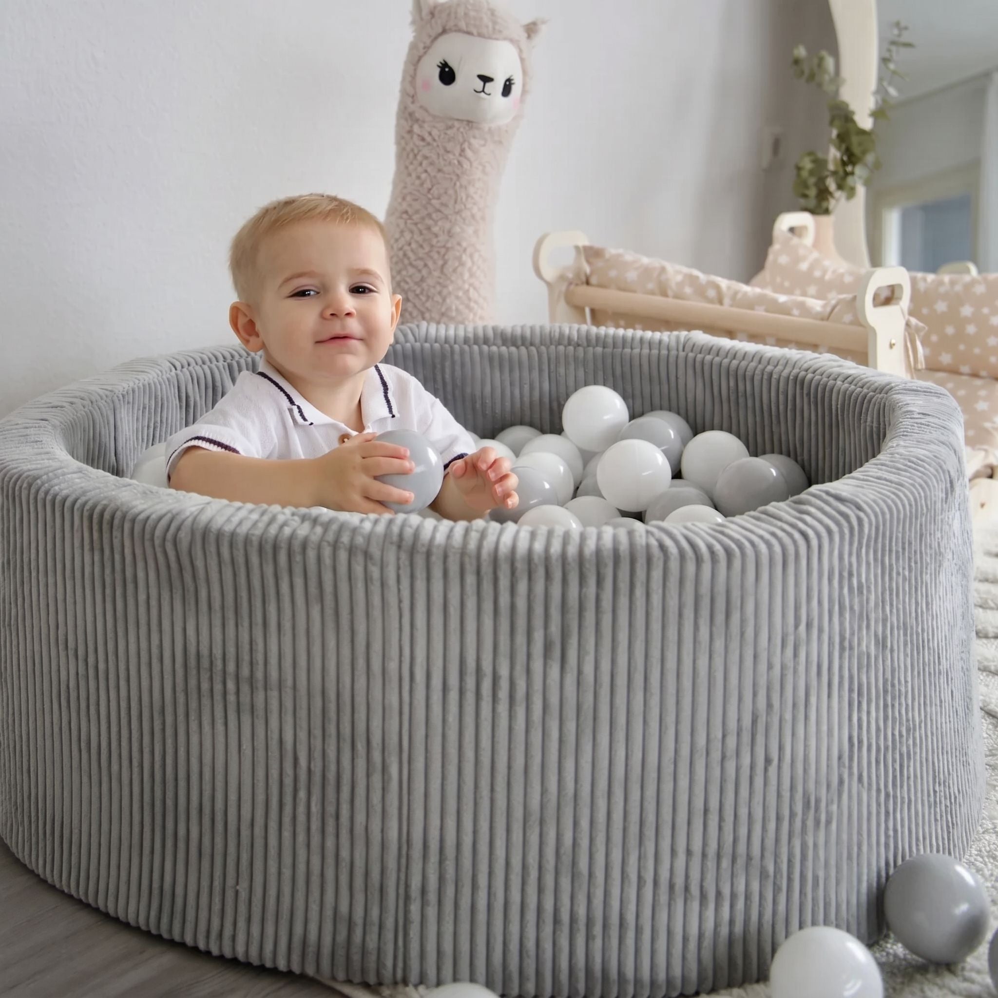 meowbaby-piscine-balles-ronde-90x30-cm-corduroy-aesthetic-gris-200-balles image 2