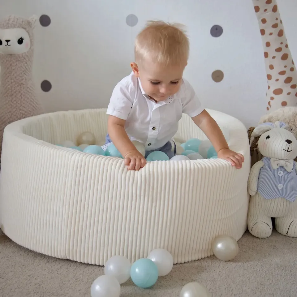meowbaby-piscine-balles-ronde-90x30-cm-corduroy-aesthetic-cr-me-200-balles image 1