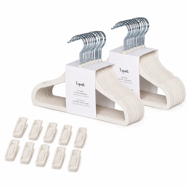 3-sprouts-cintres-velvet-enfant-cr-me-lot-de-30-avec-10-clips image 1
