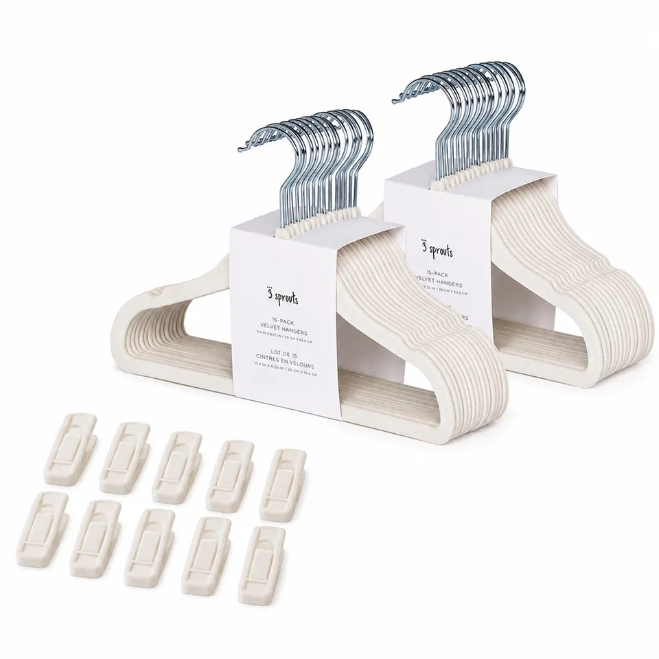 3-sprouts-cintres-velvet-enfant-cr-me-lot-de-30-avec-10-clips image 1