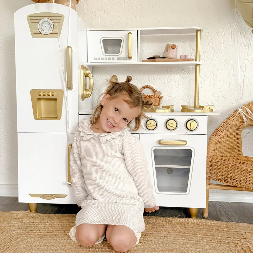 meowbaby-cuisine-en-bois-compl-te-blanc-or image 1
